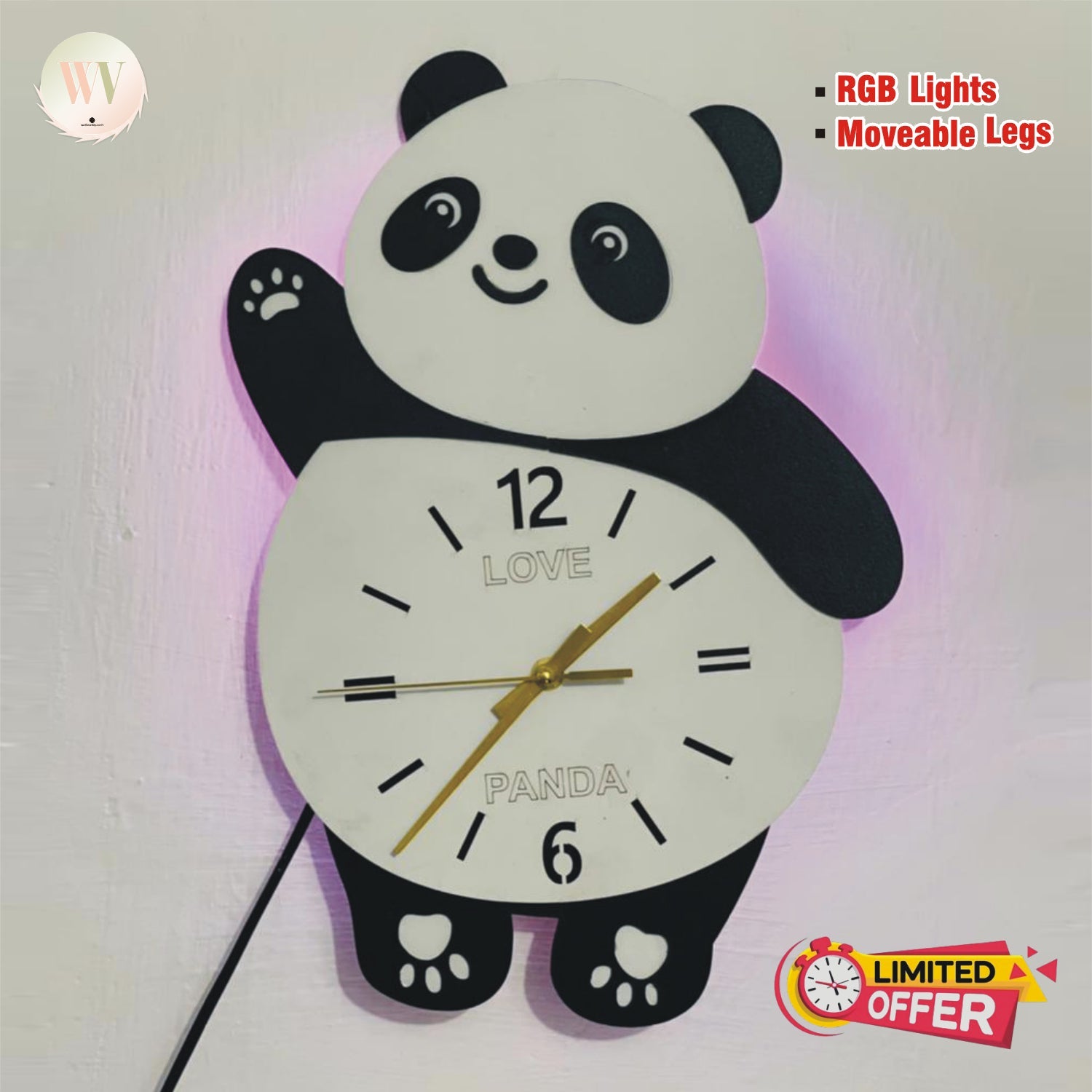 "Lighted Panda Clock(with Moveable Legs)"