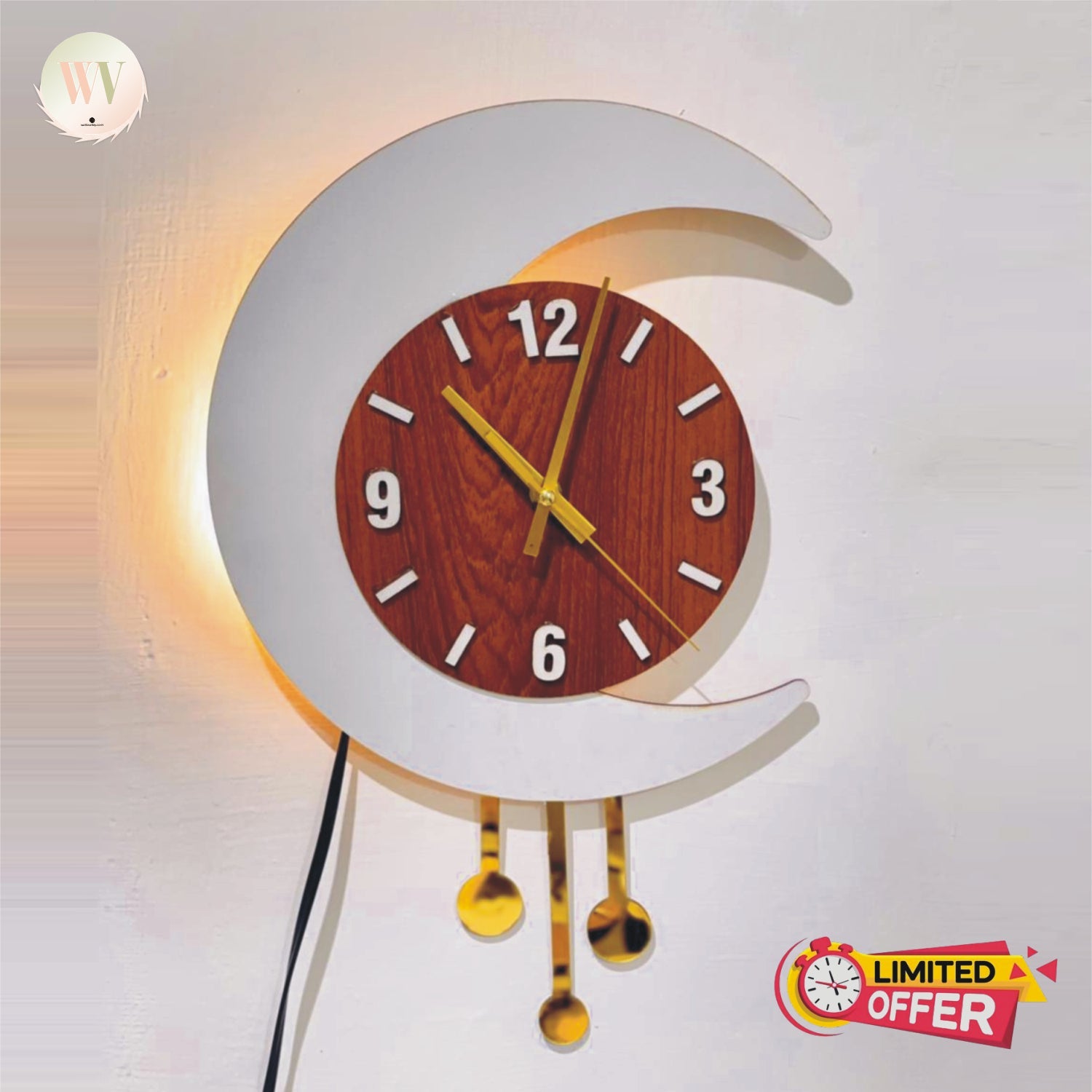 "Lighted Moon Clock(with Golden Arcylic)"