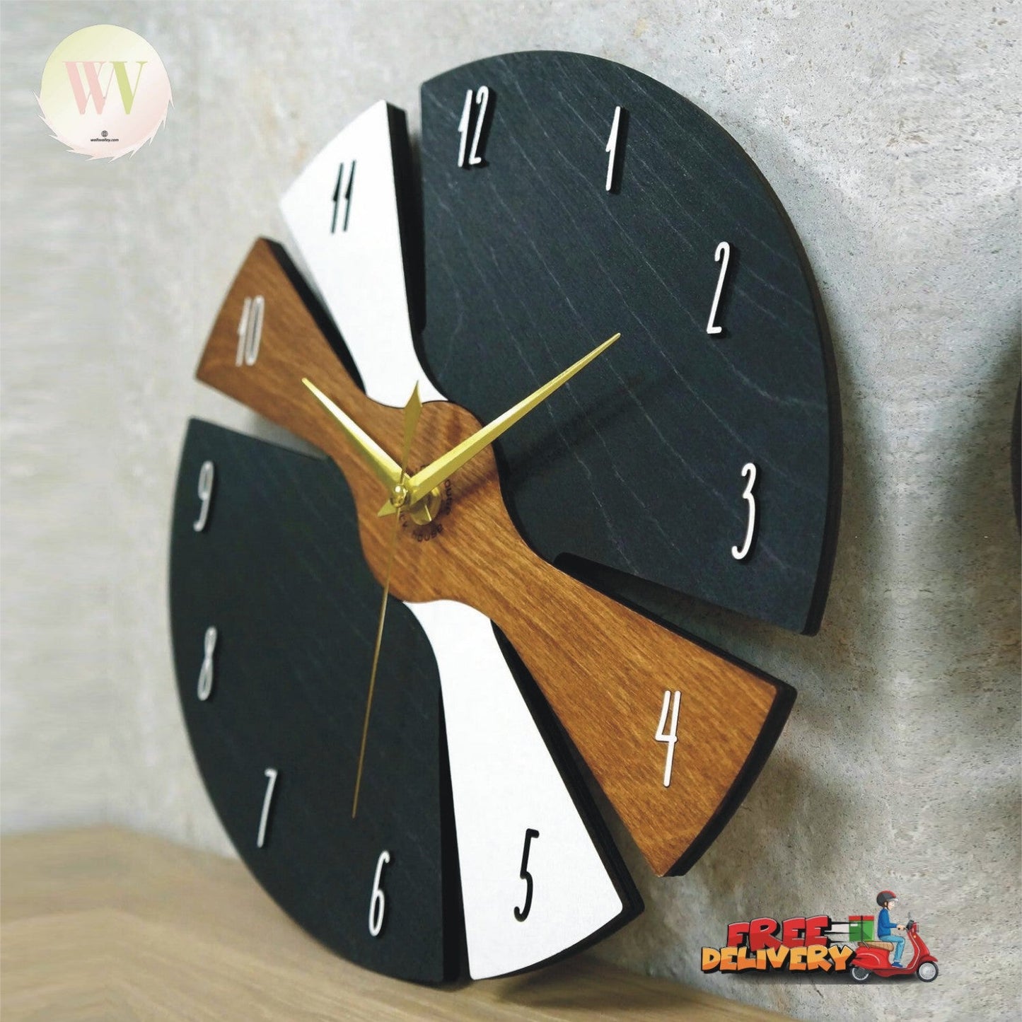 Silent "Time Whirlwind" Wooden Interior Wall Clock, 28 cm