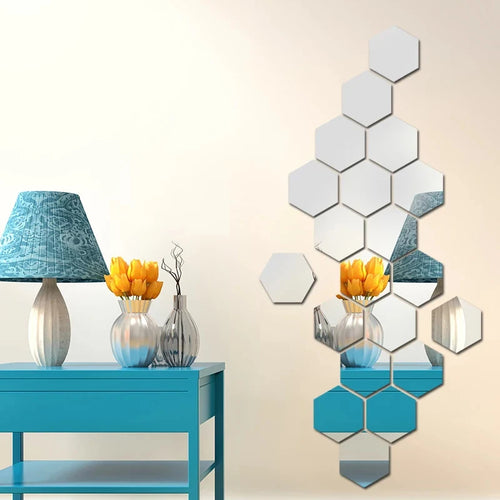 "Acrylic Hexagon wall decor Mirror(Silver) - Wall Decor"