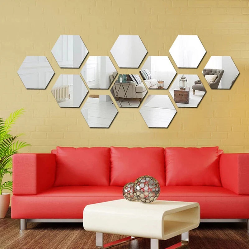 "Acrylic Hexagon wall decor Mirror(Silver) - Wall Decor"