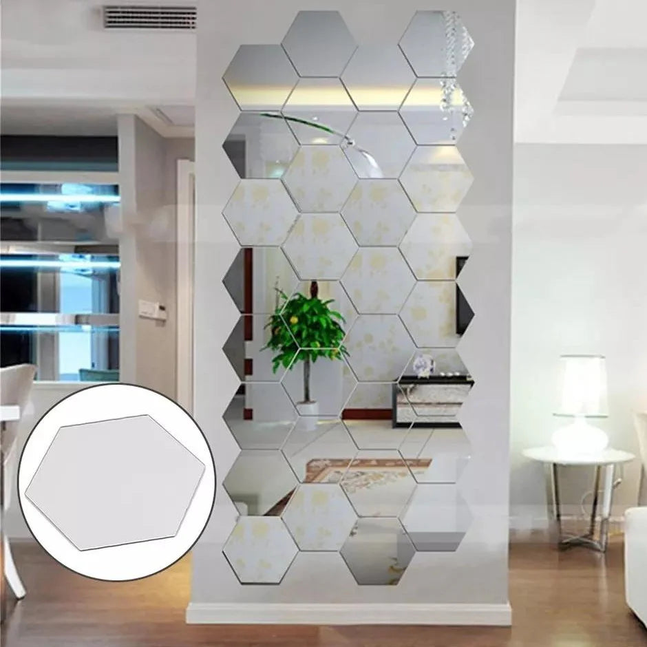 "Acrylic Hexagon wall decor Mirror(Silver) - Wall Decor"