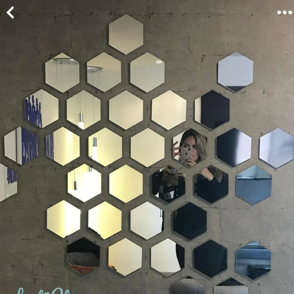 "Acrylic Hexagon wall decor Mirror(Silver) - Wall Decor"