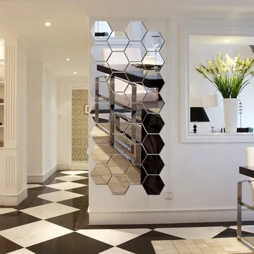 "Acrylic Hexagon wall decor Mirror(Silver) - Wall Decor"