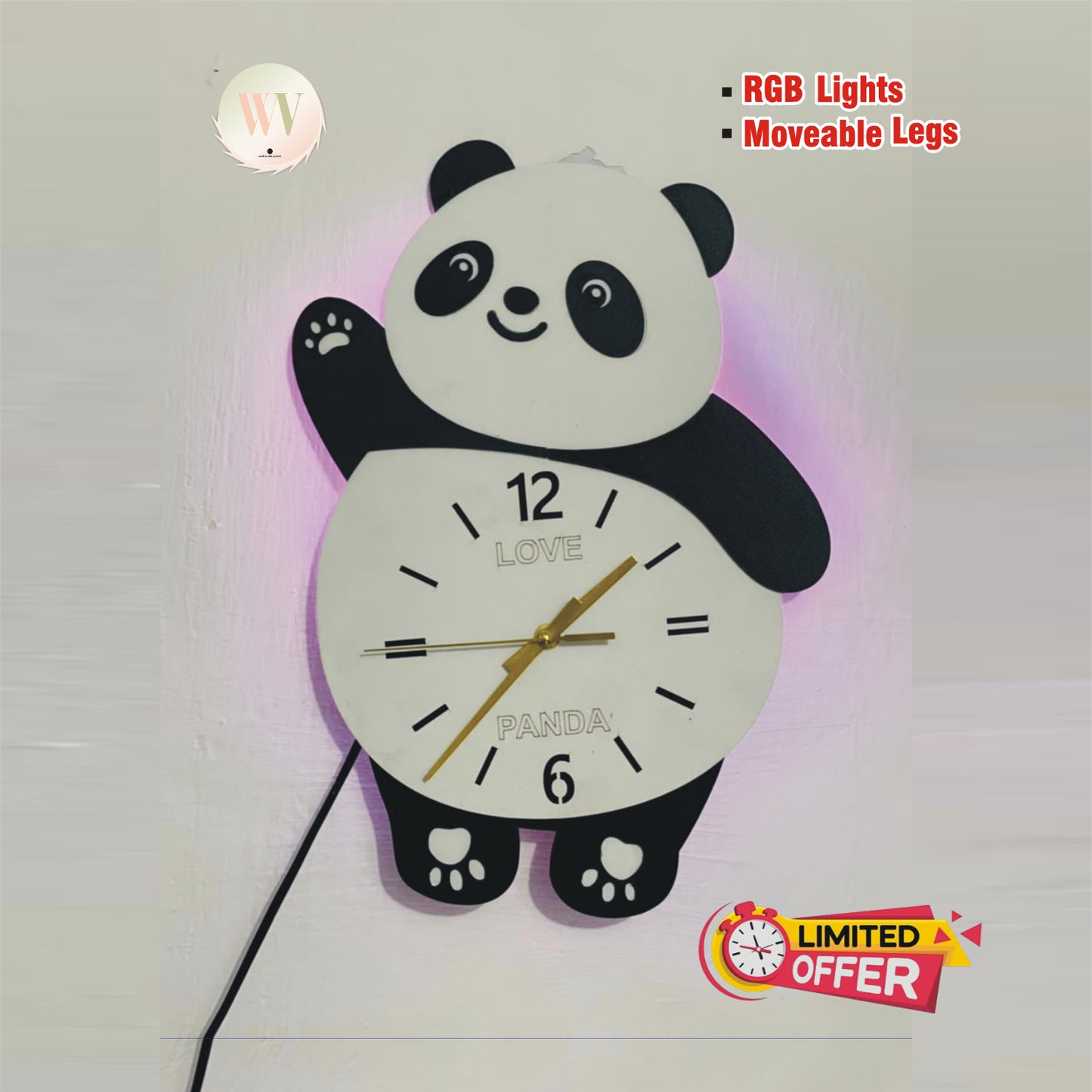 aLighted Panda Clock(with Moveable Legs)"